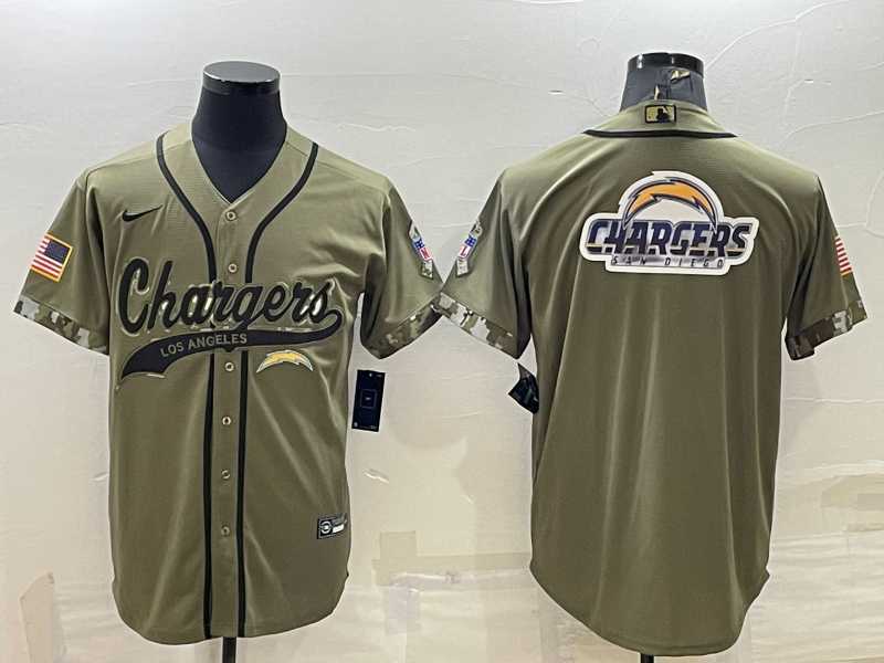 Men%27s Los Angeles Chargers Olive Salute to Service Team Big Logo Cool Base Stitched Baseball Jersey->los angeles chargers->NFL Jersey